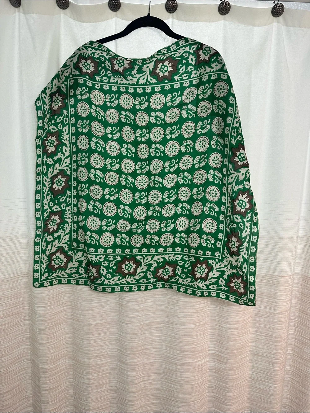 Green / Brown Floral Square Silk Scarf